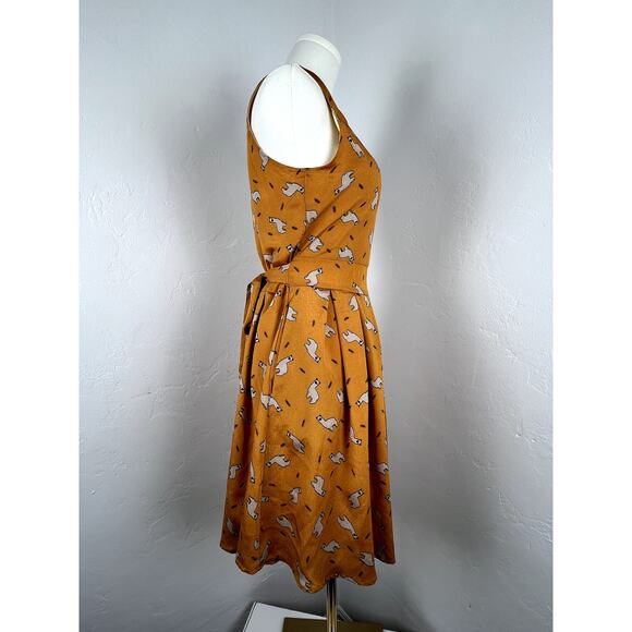 DARLING LLAMA-PRINT MIDI DRESS in Marigold (WOMANS: Small) - Picture 4 of 12